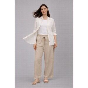 Love Tree L Beige Linen Blend Smocked Waist Pull on Pants w/ Pockets Beachy NWT